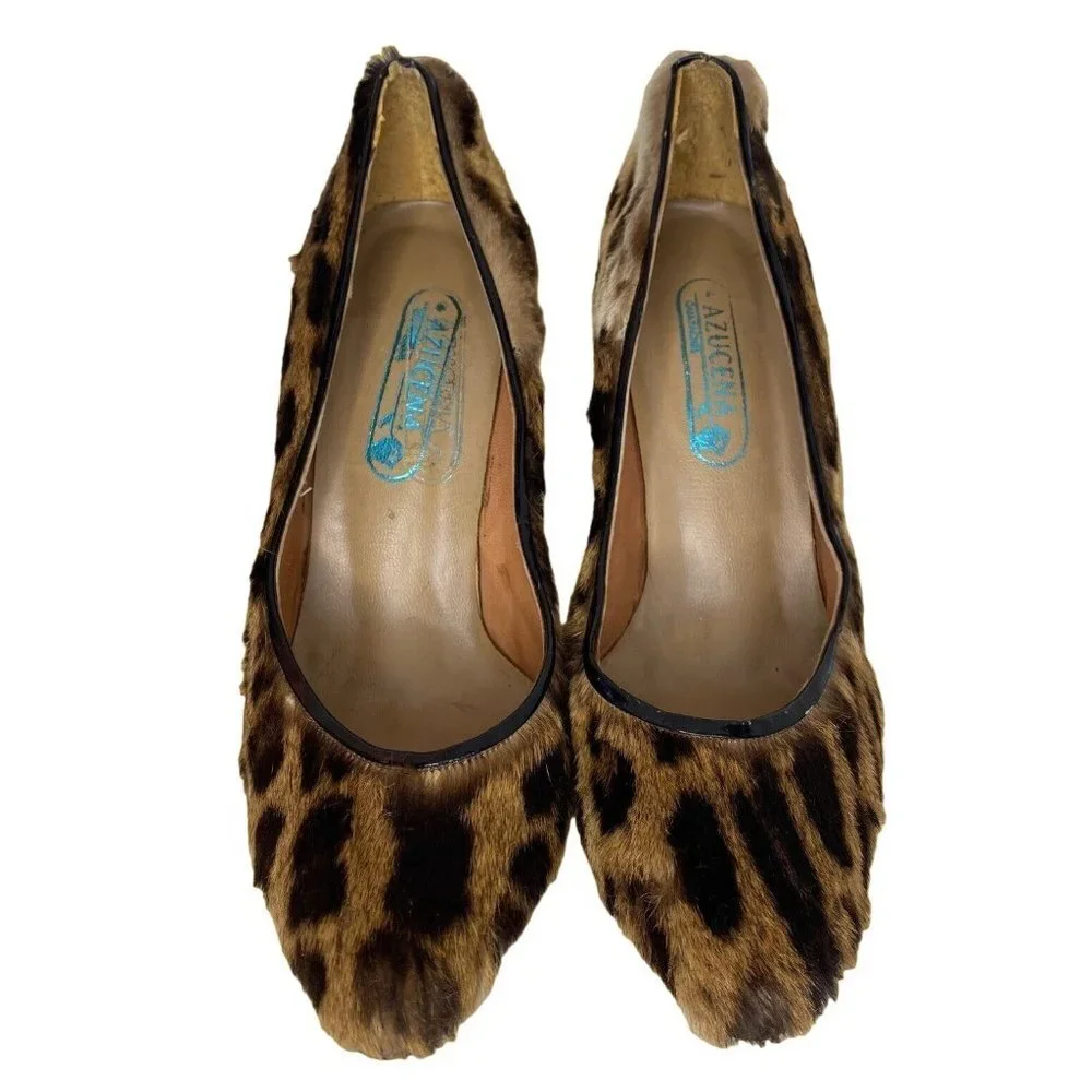 Handmade vintage genuine leopard skin pump heels women size‎ 8